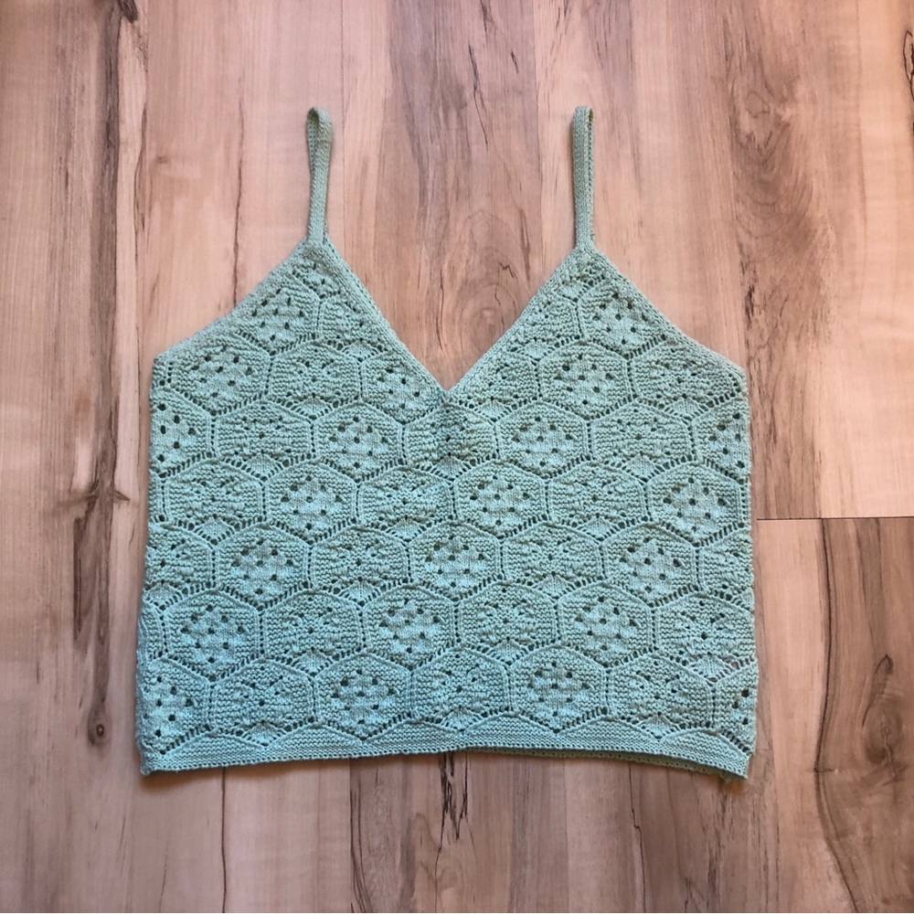 American Eagle Outfitters Crochet Knit Camisole in Light Mint Green